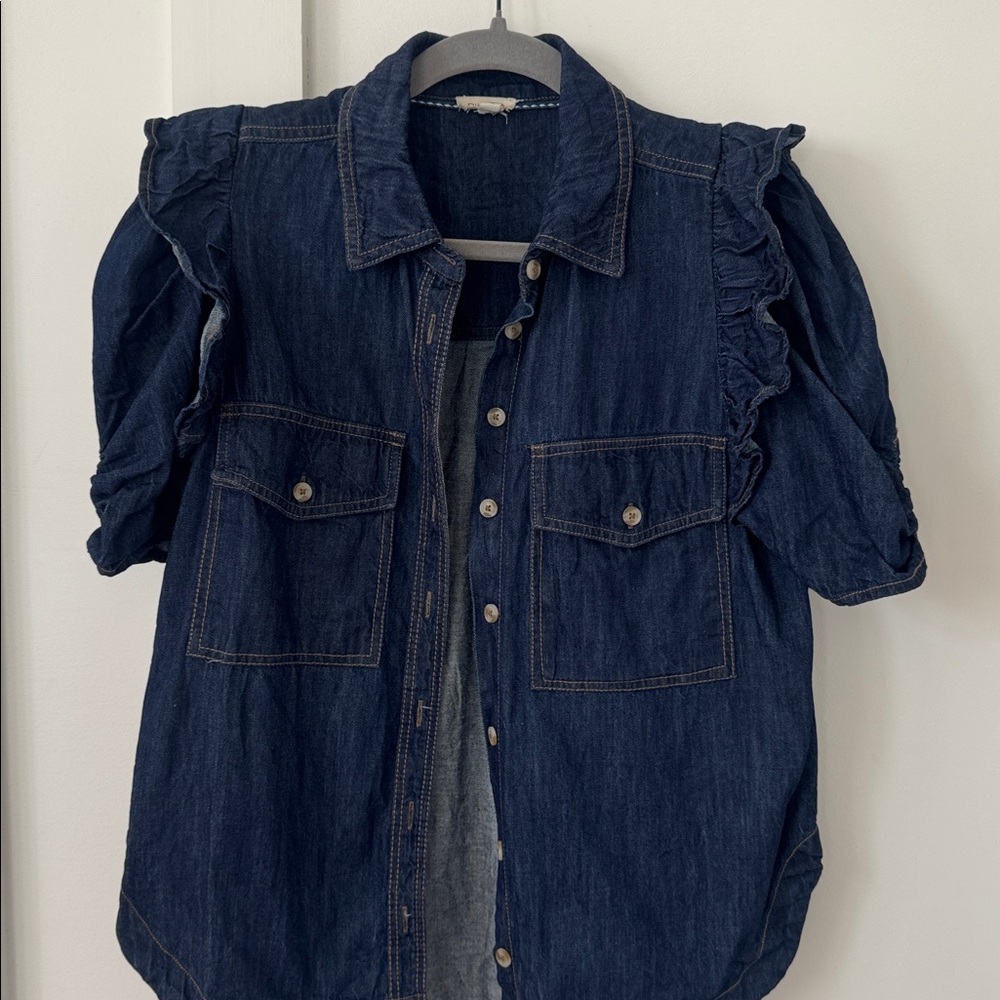 Anthropologie The Ozzi Ruffle-Sleeve Buttondown Shirt by Pilcro Size S - Picture 5 of 11